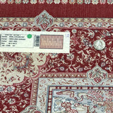 Turkish Silk Runner Rug 2.6 x 11.6, Panel Design, Dark Red Ivory, Bamboo Silk, New
