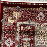 Turkish Silk Runner Rug 2.6 x 11.6, Panel Design, Dark Red Ivory, Bamboo Silk, New