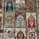 Turkish Silk Runner Rug 2.6 x 11.6, Panel Design, Dark Red Ivory, Bamboo Silk, New