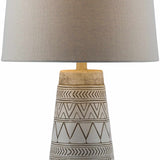 Tan and Cream Resin Lamp with White Linen Table Lamp