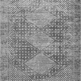 Close-up of the Consuelo Washable Area Rug; black, gray and light gray oriental pattern with diamond and geometric designs. Design-Rectangle