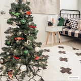 Kids bedroom with Christmas tree and Erath Area Rug. White rug with charcoal plus sign pattern. Farmhouse style. Roomscene-Rectangle