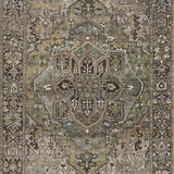 Close-up of the Neyland Sage Green Area Rug, showcasing its traditional oriental pattern and blend of sage, olive, and charcoal colors. Design-Rectangle-576
