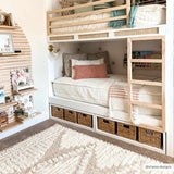Kids bedroom with bunk beds and the Igor Shag Area Rug. Neutral tones and cozy farmhouse style. Roomscene-Rectangle