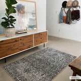 Entryway scene with a Neyland Sage Green Area Rug, wood console table, horse art, and hat rack. Farmhouse style. Roomscene-Rectangle
