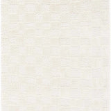 Close-up of the Keesa Checkered Area Rug. Ivory and off-white polyester rug with a subtle checkered pattern and soft texture. Design-Runner-2773