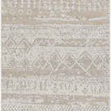 Close-up of the Tupsan Washable Area Rug. Cream, light beige, and light gray geometric pattern. Contemporary style. Design-Runner-2773