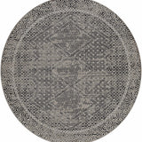 Round Consuelo Washable Area Rug with black and gray oriental-inspired geometric pattern and wavy border. Design-Round-67