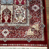 Turkish Silk Runner Rug 2.6 x 11.6, Panel Design, Dark Red Ivory, Bamboo Silk, New