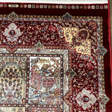Turkish Silk Runner Rug 2.6 x 11.6, Panel Design, Dark Red Ivory, Bamboo Silk, New