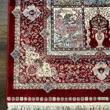 Turkish Silk Runner Rug 2.6 x 11.6, Panel Design, Dark Red Ivory, Bamboo Silk, New