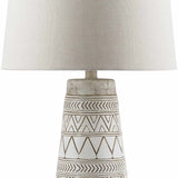 Tan and Cream Resin Lamp with White Linen Table Lamp