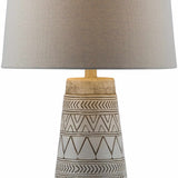 Tan and Cream Resin Lamp with White Linen Table Lamp