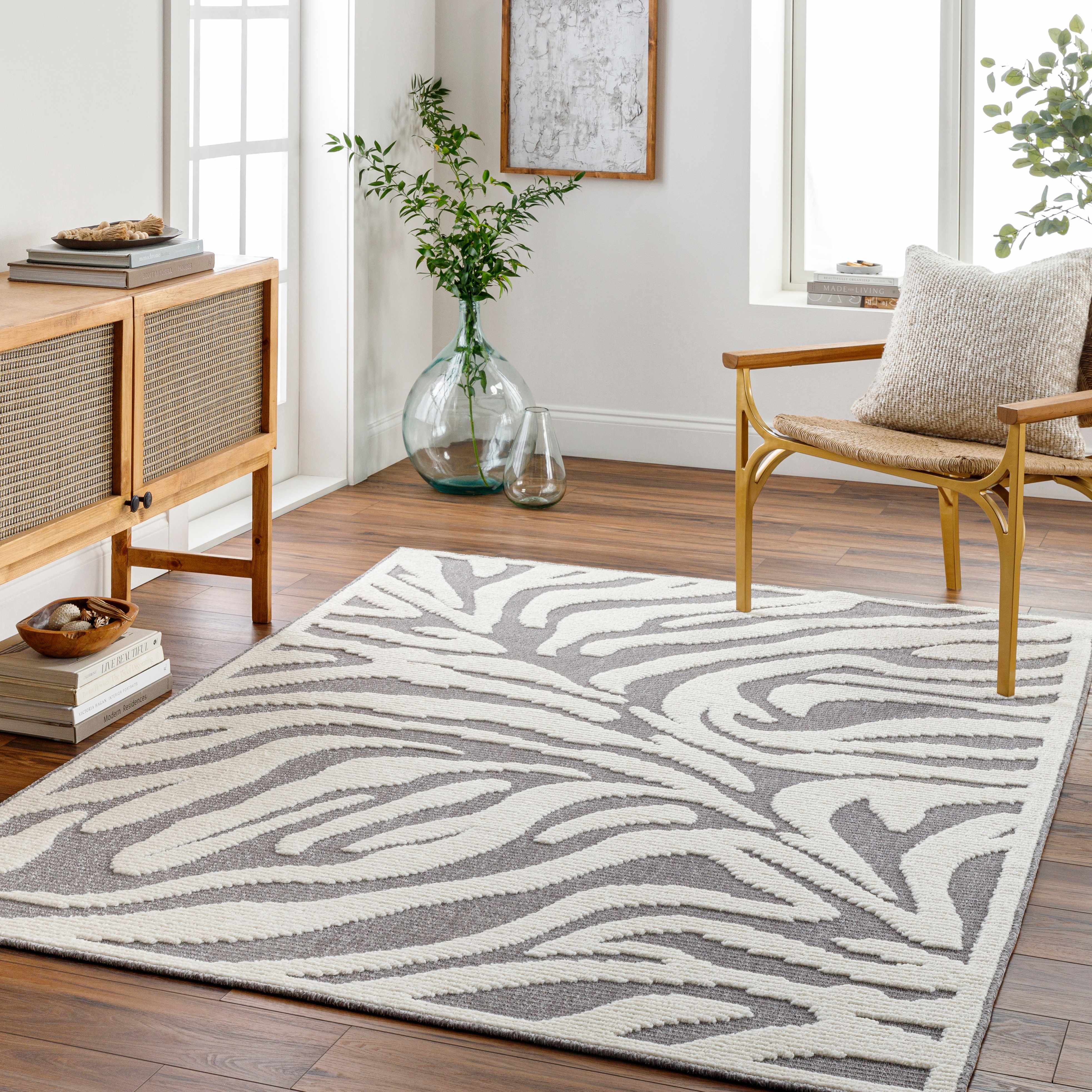Gray Ecorse Zebra Print Area Rug