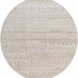 Close-up of round Tupsan Washable Area Rug. Cream, light beige, and light gray with a contemporary tribal-inspired pattern. Design-Round-67