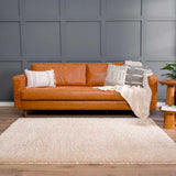Faina Solid Beige Shag Rug Washable